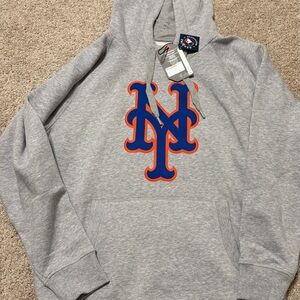 New York Mets Antigua Gray Hoodie team logo